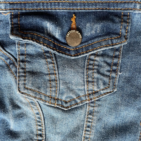 Tattoo Jeans Denim Button Up Jacket with Distressing Jean Jacket - Picture 4 of 10